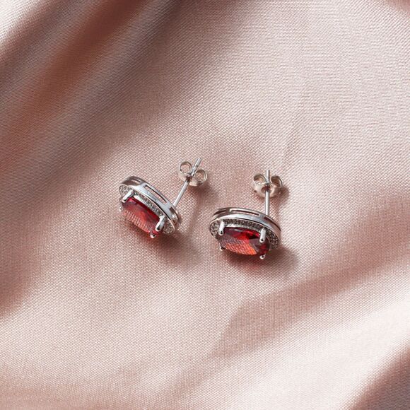 925 Sterling Silver Red CUBIC ZIRCONIA EARRINGS, Designed Silver Earrings - Picture 2 of 6